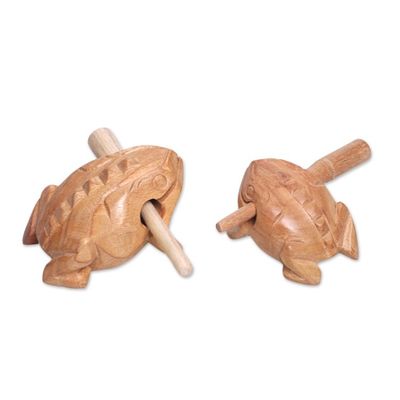 Alternate image for Handcarved Wood Frog Percussion Instruments from Bali Frog Couple