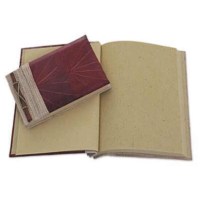 Alternate image for Handcrafted Pair of Rice Paper Notebooks from Indonesia Autumn Spirit in Red