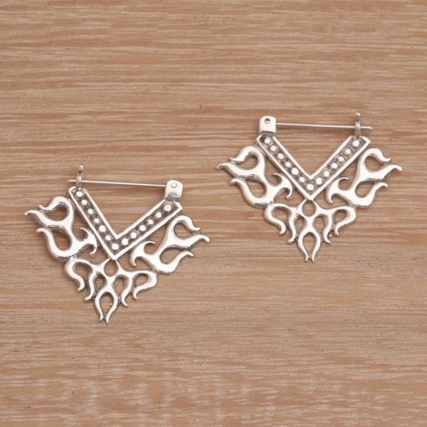 Alternate image for Tribal Style Sterling Silver Hoop Earrings from Bali Tribal Fire