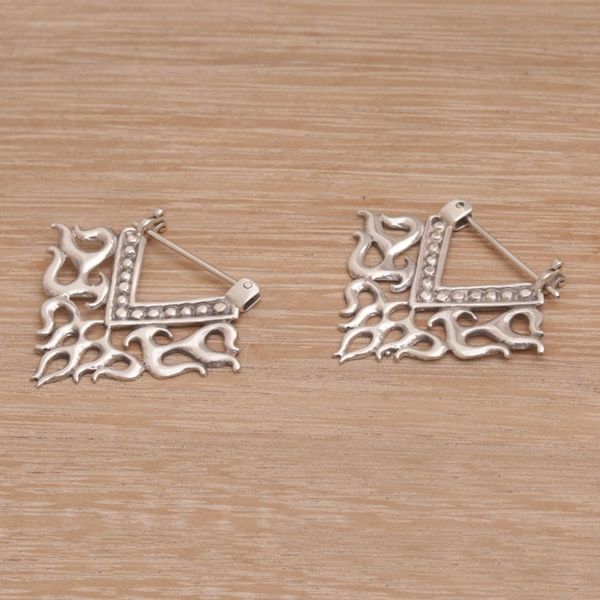 Alternate image for Tribal Style Sterling Silver Hoop Earrings from Bali Tribal Fire