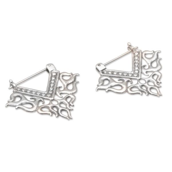 Alternate image for Tribal Style Sterling Silver Hoop Earrings from Bali Tribal Fire