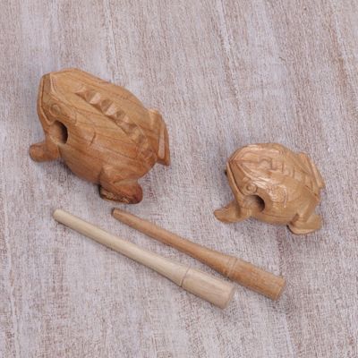 Alternate image for Handcarved Wood Frog Percussion Instruments from Bali Frog Couple