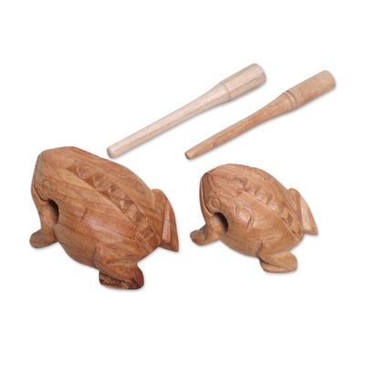 Alternate image for Handcarved Wood Frog Percussion Instruments from Bali Frog Couple