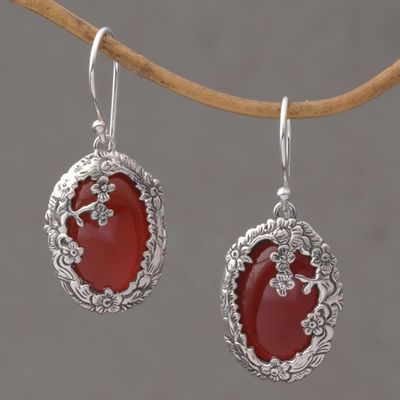 Alternate image for Carnelian and Sterling Silver Floral Dangle Earrings Dreamy Forest