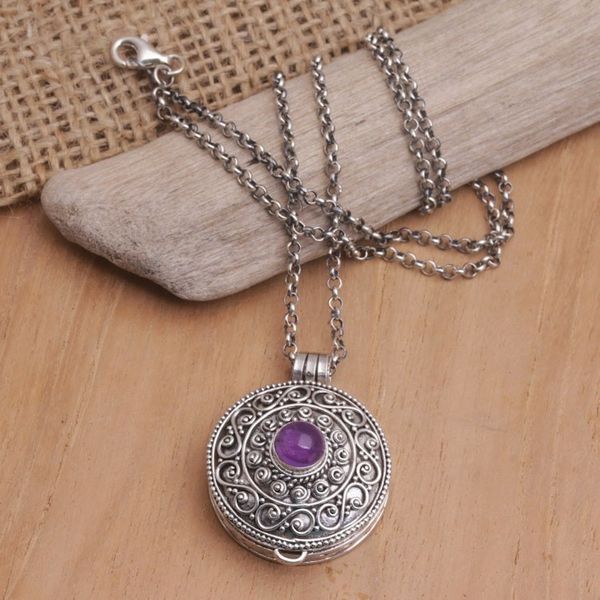 Alternate image for Sterling Silver Amethyst Locket Necklace from Bali Amethyst Memories