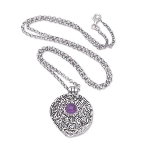 Alternate image for Sterling Silver Amethyst Locket Necklace from Bali Amethyst Memories