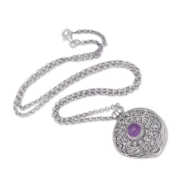 Alternate image for Sterling Silver Amethyst Locket Necklace from Bali Amethyst Memories