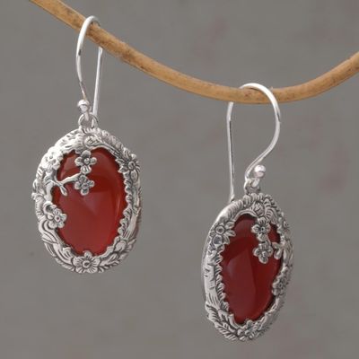 Alternate image for Carnelian and Sterling Silver Floral Dangle Earrings Dreamy Forest