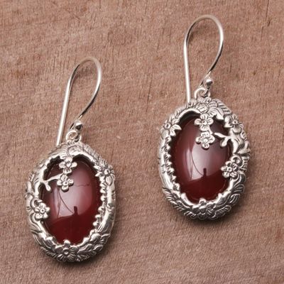 Alternate image for Carnelian and Sterling Silver Floral Dangle Earrings Dreamy Forest