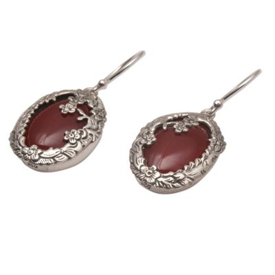 Alternate image for Carnelian and Sterling Silver Floral Dangle Earrings Dreamy Forest