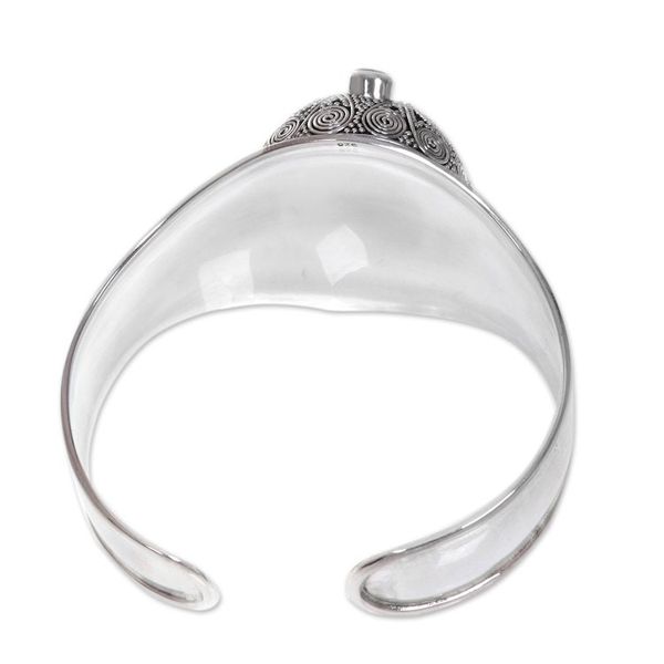 Alternate image for Artisan Crafted Carved Bone and Silver Cuff with Garnets Jungle Princess