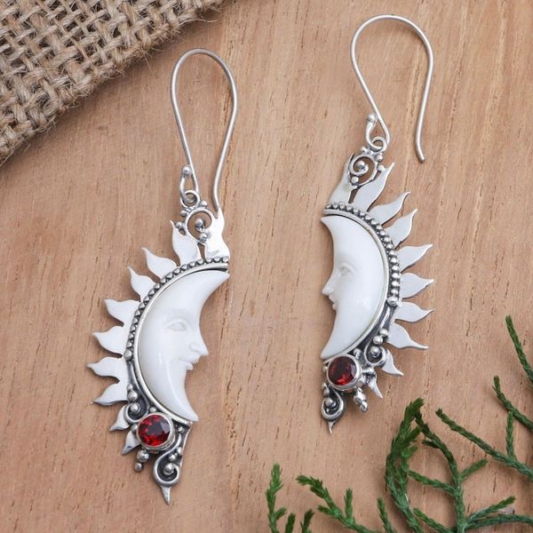 Alternate image for Crescent Moon Garnet Dangle Earrings Love in the Moonlight