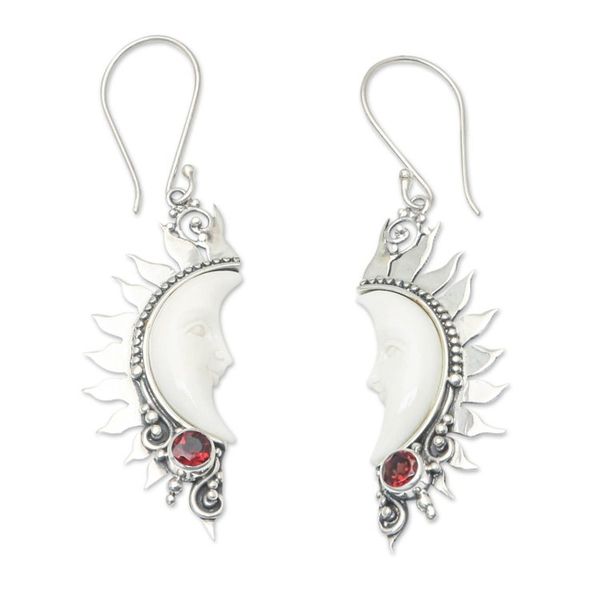 Alternate image for Crescent Moon Garnet Dangle Earrings Love in the Moonlight