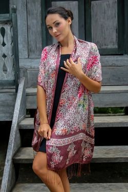 Image for Handmade Batik Silk Shawl Chrysanthemums