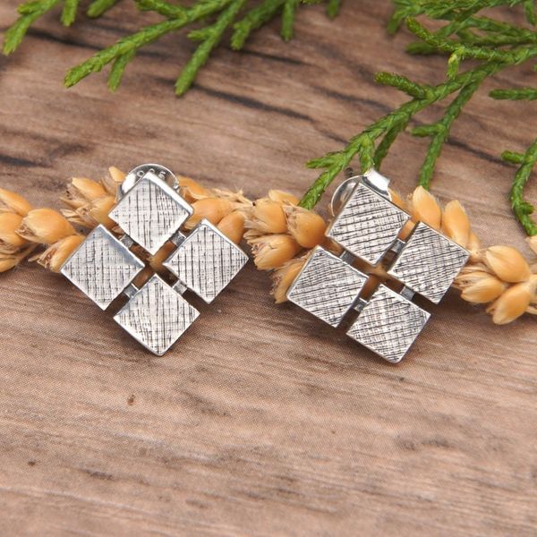 Alternate image for Sterling Silver Rhombus Button Earrings with Textured Finish Rhombus Splendor