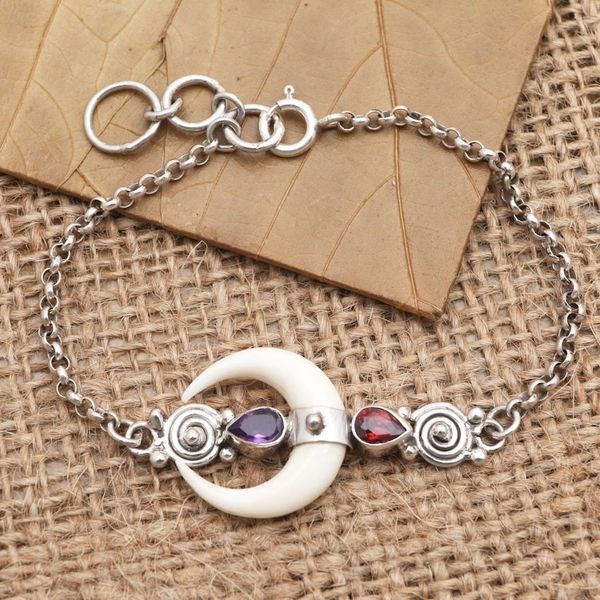 Alternate image for Hand Made Garnet and Amethyst Link Bracelet Strong Moonlight