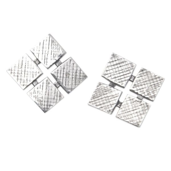 Alternate image for Sterling Silver Rhombus Button Earrings with Textured Finish Rhombus Splendor