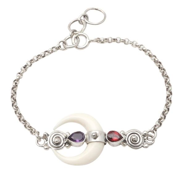 Alternate image for Hand Made Garnet and Amethyst Link Bracelet Strong Moonlight