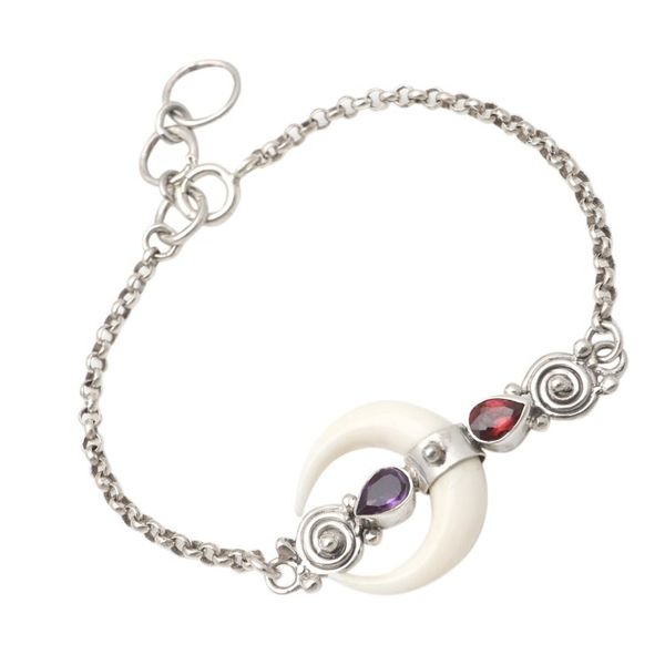 Alternate image for Hand Made Garnet and Amethyst Link Bracelet Strong Moonlight