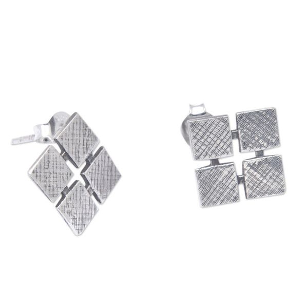 Alternate image for Sterling Silver Rhombus Button Earrings with Textured Finish Rhombus Splendor