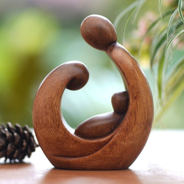 Alternate image for Hand-Carved Abstract Suar Wood Sculpture of a Family Jolly Union