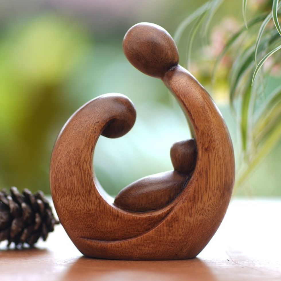 Hand-Carved Abstract Suar Wood Sculpture of a Family 'Jolly Union'