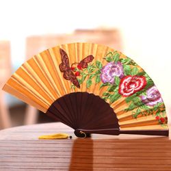 Image for Butterfly-Themed Embroidered Silk Hand Fan from Bali Perching Butterfly