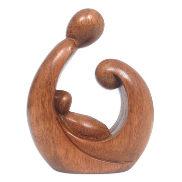 Alternate image for Hand-Carved Abstract Suar Wood Sculpture of a Family Jolly Union