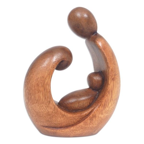 Alternate image for Hand-Carved Abstract Suar Wood Sculpture of a Family Jolly Union