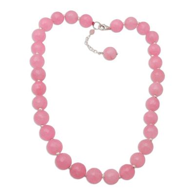 Alternate image for Sterling Silver and Pink Agate Beaded Necklace Evening Cocktail in Pink
