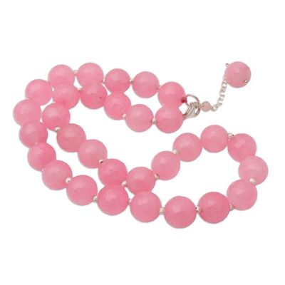 Alternate image for Sterling Silver and Pink Agate Beaded Necklace Evening Cocktail in Pink