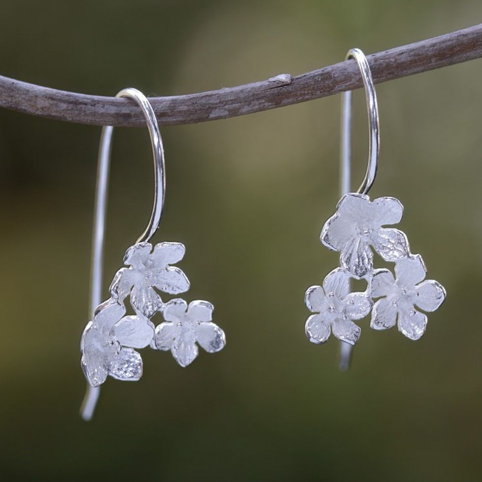 Sterling Silver Lily Drop Earrings Crafted in Bali 'Lily Kisses'