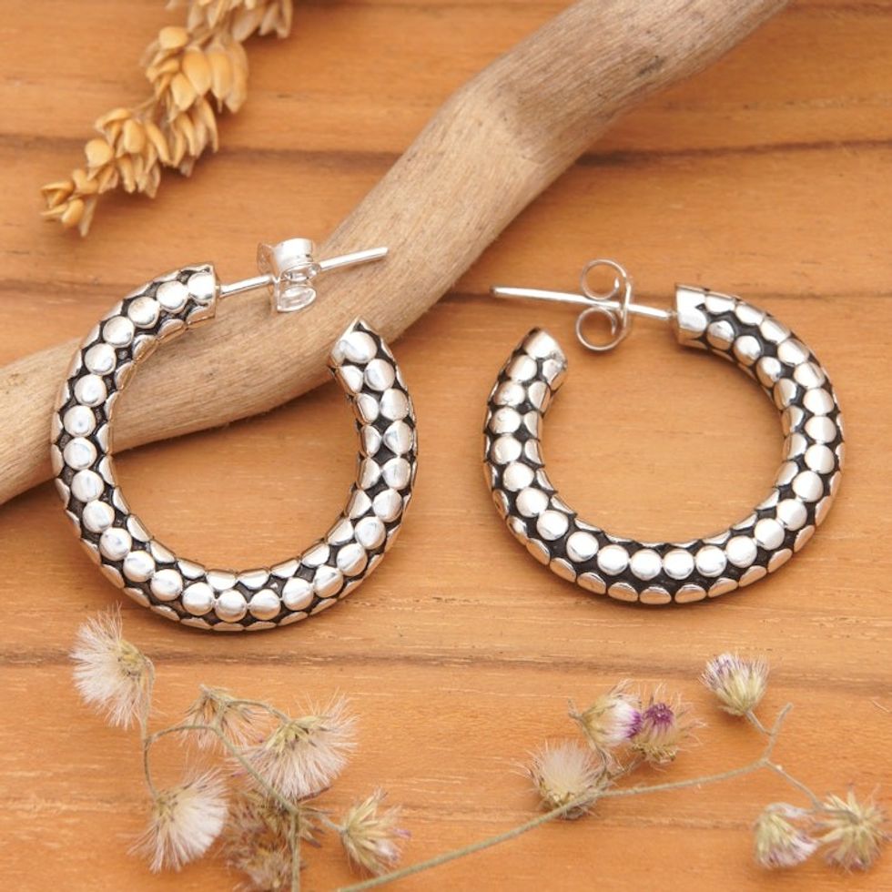 Polka Dot-Patterned Sterling Silver Half-Hoop Earrings 'Polka Dot Trends'