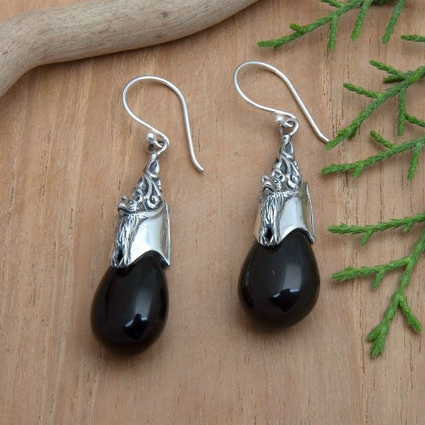 Alternate image for Bat-Themed Sterling Silver Dangle Earrings from Bali Nocturnal Treasure