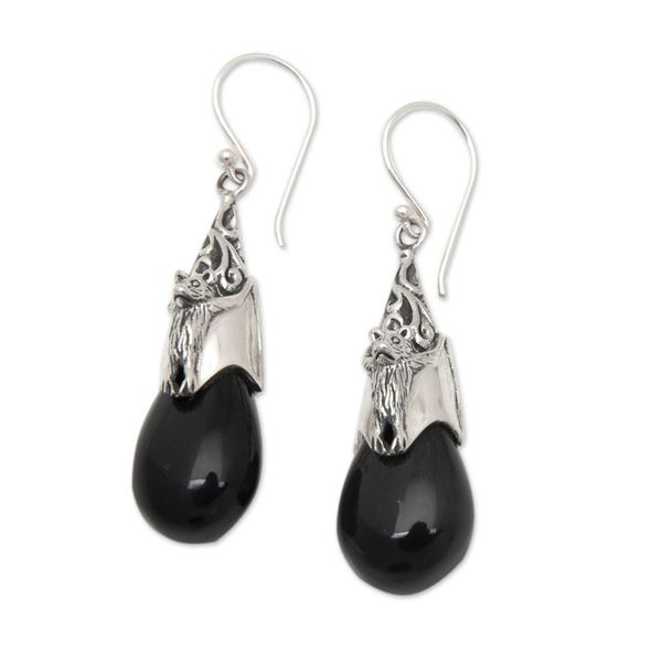 Alternate image for Bat-Themed Sterling Silver Dangle Earrings from Bali Nocturnal Treasure