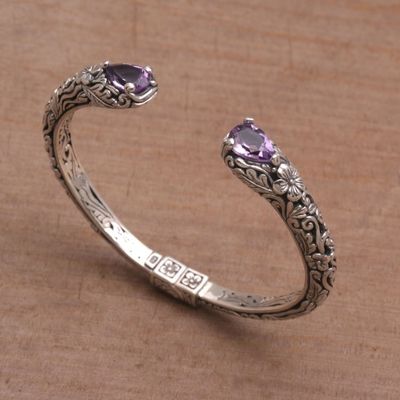 Alternate image for Floral Amethyst and Silver Cuff Bracelet from Bali Transcendent Forest