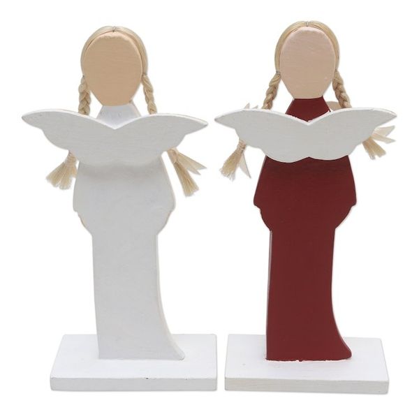 Alternate image for Albesia Wood Holiday Angel Decor Pair Red Messenger