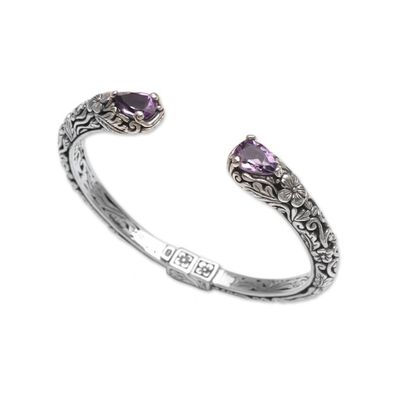 Alternate image for Floral Amethyst and Silver Cuff Bracelet from Bali Transcendent Forest