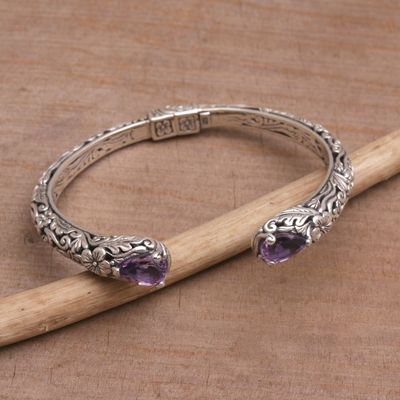 Alternate image for Floral Amethyst and Silver Cuff Bracelet from Bali Transcendent Forest
