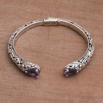 Alternate image for Floral Amethyst and Silver Cuff Bracelet from Bali Transcendent Forest