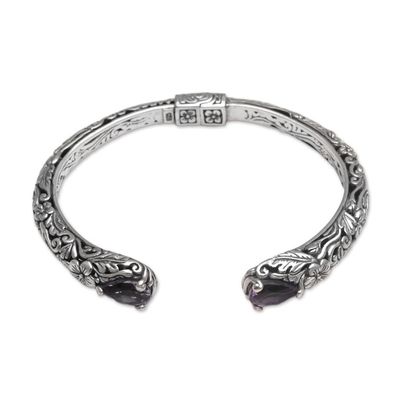 Alternate image for Floral Amethyst and Silver Cuff Bracelet from Bali Transcendent Forest
