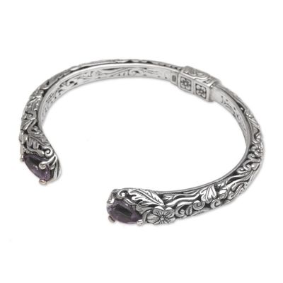 Alternate image for Floral Amethyst and Silver Cuff Bracelet from Bali Transcendent Forest
