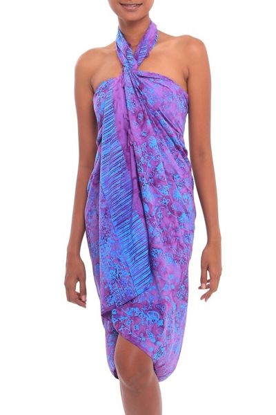 Alternate image for Floral Batik Rayon Sarong in Wisteria from Bali Mystifying Forest