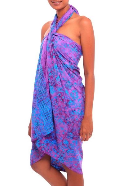 Alternate image for Floral Batik Rayon Sarong in Wisteria from Bali Mystifying Forest