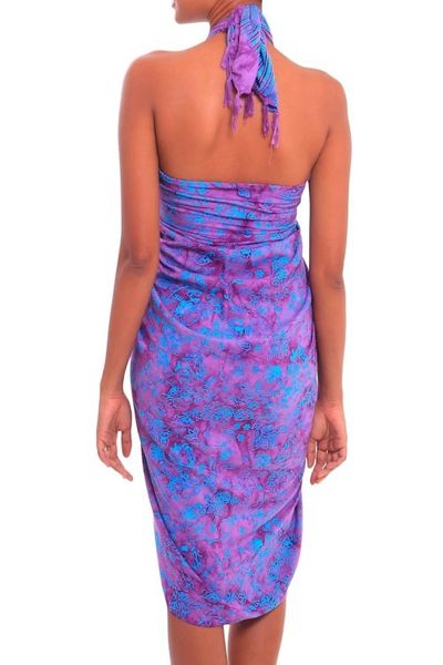 Alternate image for Floral Batik Rayon Sarong in Wisteria from Bali Mystifying Forest