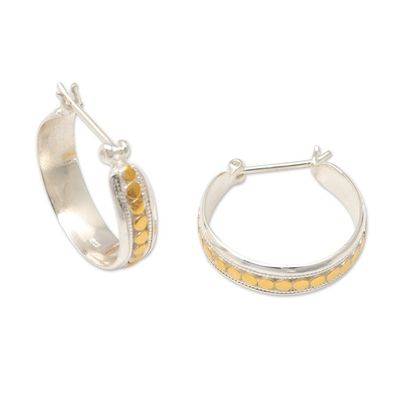 Alternate image for 18k Gold-Accented Sterling Silver Hoop Earrings from Bali Golden Bubbles