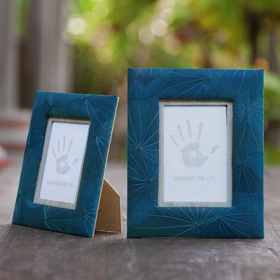 Alternate image for Hand Crafted Natural Fiber Photo Frames 4x6 and 3x5 Autumn Spirit in Blue