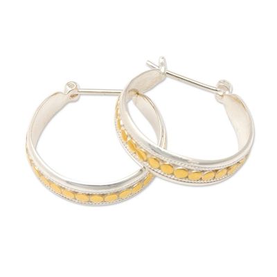 Alternate image for 18k Gold-Accented Sterling Silver Hoop Earrings from Bali Golden Bubbles