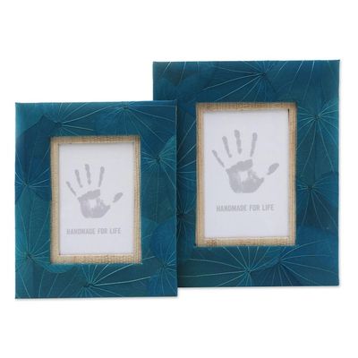 Alternate image for Hand Crafted Natural Fiber Photo Frames 4x6 and 3x5 Autumn Spirit in Blue