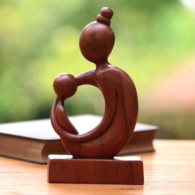 Alternate image for Suar Wood Mother and Child Sculpture from Bali Mothers Arms